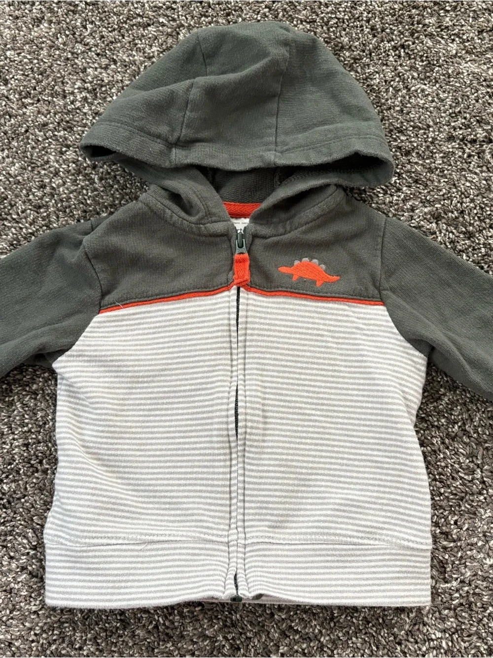 Carter's Olive Green and Gray Hooded Zip-Up with Orange Accent